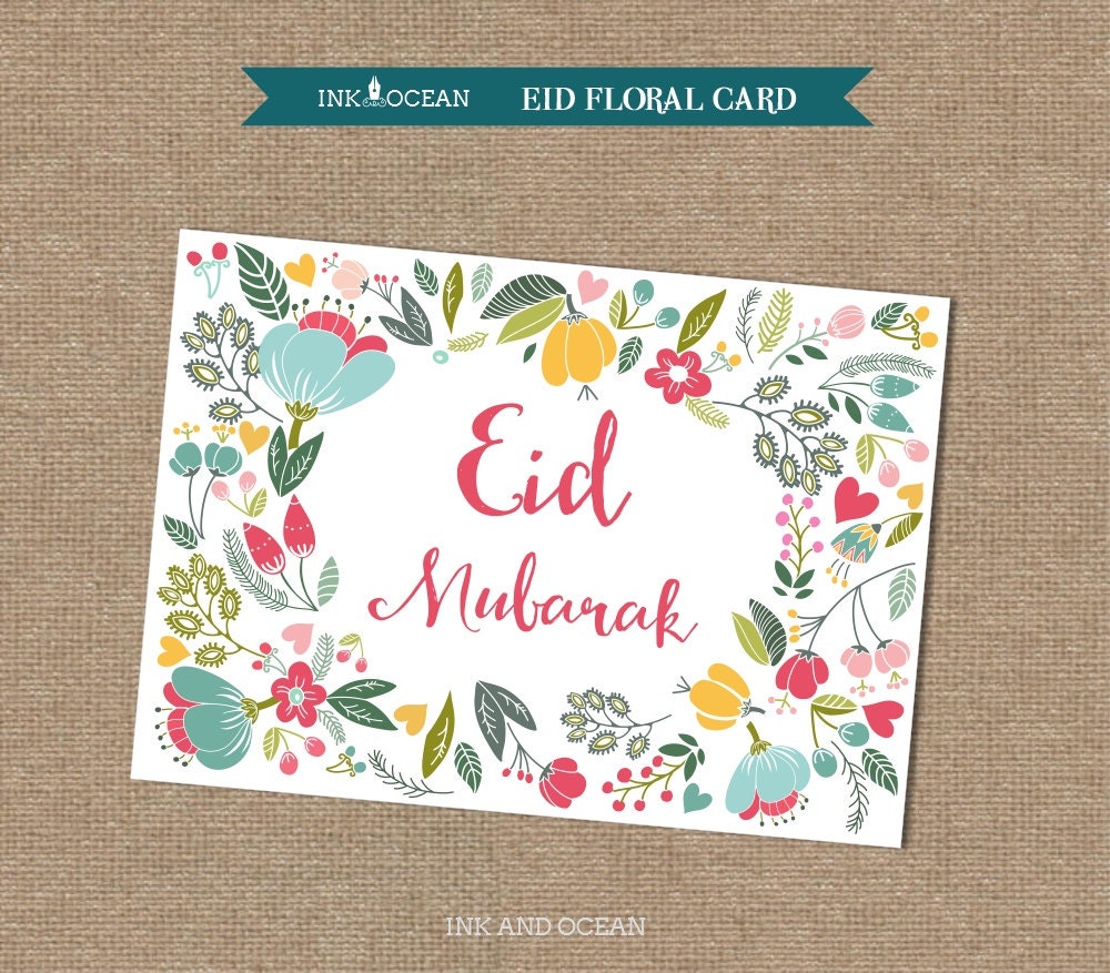 Printable FLORAL Eid Mubarak Card Instant Download Printable Etsy UK