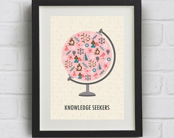 Science Print "Knowledge seekers" Downloadable mid century, pop art print