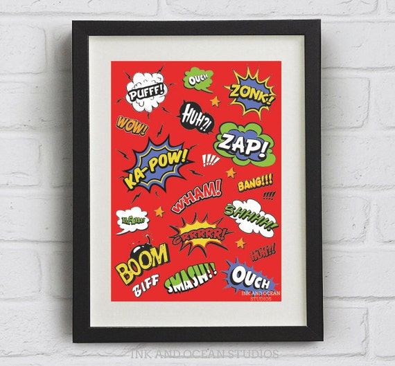 Cartoon Comic Pop Art Print. Downloadable Art Print in Red - Etsy