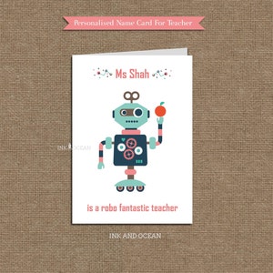 Cartão de professor personalizado, para impressão DIY. Projeto de robô
