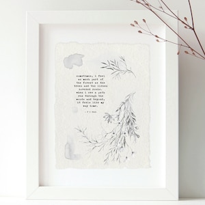 Forest, Nature, Original Poetry Art On Handmade Paper, Illustration And Typography Gift (en anglais)