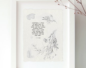 Forest, Nature, Original Poetry Art On Handmade Paper, Illustration And Typography Gift