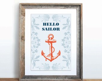 Nautical FUN QUOTES "Hello Sailor" gift Art Print