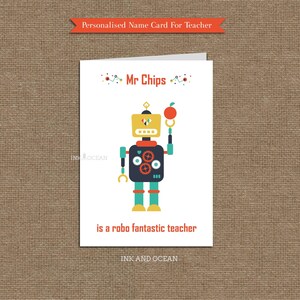 Carte de professeur personnalisé personnalisé, bricolage imprimable.  Conception d'un robot