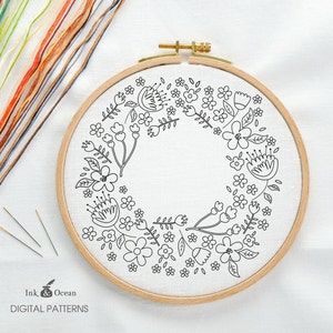 Floral wreath, sampler Digital hand embroidery pattern , PDF instant Download