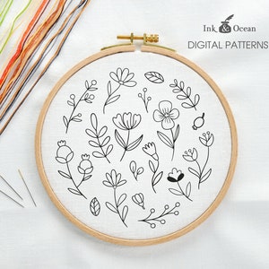 Giardino primaverile, campionatore Modello di ricamo a mano digitale, download immediato di PDF
