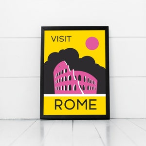 Mid century modern vintage iconic abstract visit Rome Italy travel poster print download printable art