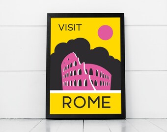 Mid century modern vintage iconic abstract visit Rome Italy travel poster print download printable art