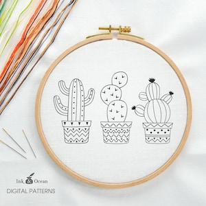 Cactus, succulento fico d&#39;india modello di ricamo a mano digitale, download istantaneo PDF