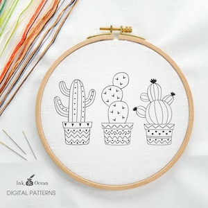 Cactus, Succulent Prickly Pear Digital hand embroidery pattern , PDF instant Download