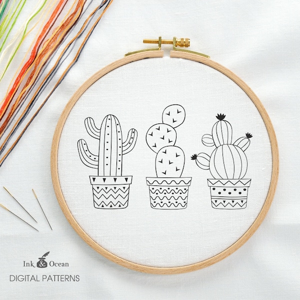 Cactus, Succulent Prickly Pear Digital hand embroidery pattern , PDF instant Download