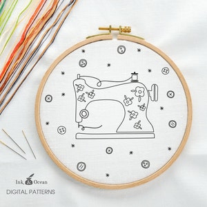 Sewing machine and buttons Digital hand embroidery pattern , PDF instant Download