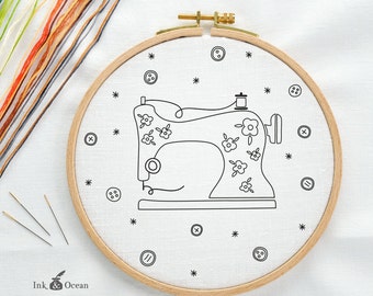 Sewing machine and buttons Digital hand embroidery pattern , PDF instant Download