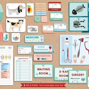 Pretend play bumper Printable Vets, animal doctor veterinary clinic Activity role play set for class, school or home school.