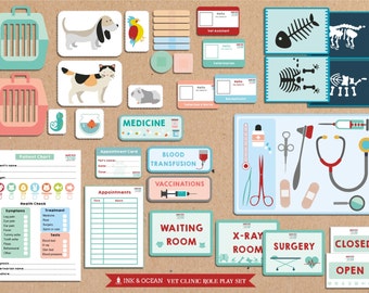 Pretend play bumper Printable Vets, animal doctor veterinary clinic Activity role play set for class, school or home school.