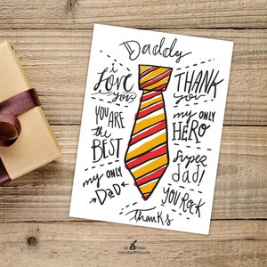 Printable hand drawn dad tie card Instant Download