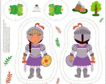 Knight girl doll cushion design for use with fabric printing company to make your own kids sewing kit.