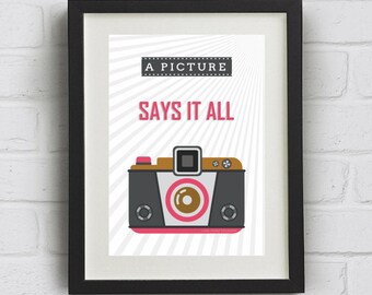 Camera Print "A picture says it all" Downloadable Art Print