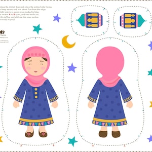 Muslim girl hijab doll cushion design for use with fabric printing company to make your own kids sewing kit.
