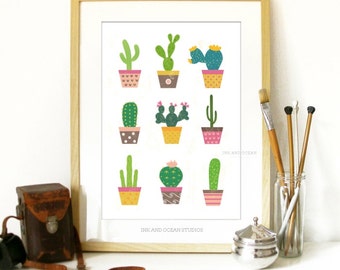 Cactus, South western  Downloadable Art Print. Cute retro, pop art,