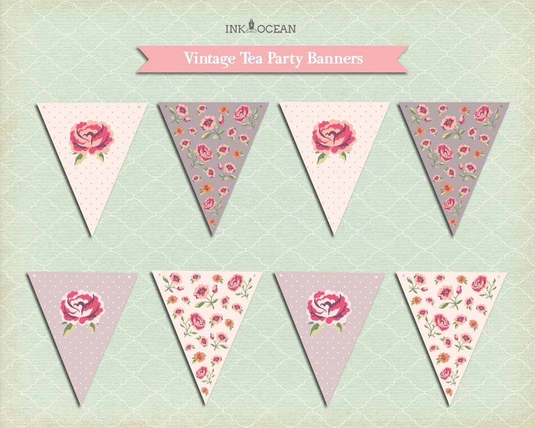 Floral Rose Vintage Tea Party Banners Instant Download, Printable - Etsy