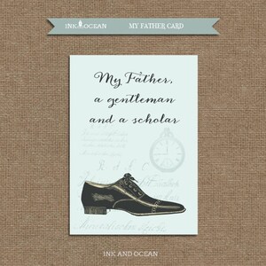 Afdrukbare vintage Victoriaanse stijl "Mijn vader, een gentleman en een geleerde" kaart direct downloaden, afdrukbare