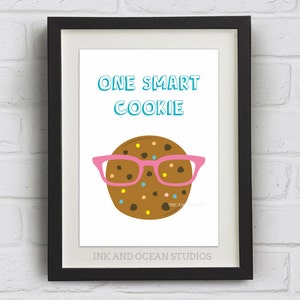 Fun quotesPrint "One Smart Cookie"  Downloadable Art Print. Cute retro, pop art gift