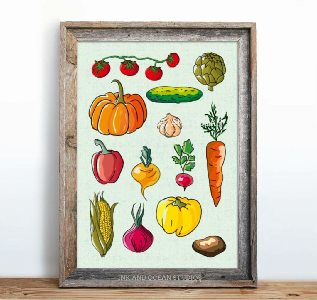 rustic vegetable kitchen prints | 3-piece wall art |... Kitchen Decor Art Print - Vegetables - Etsy