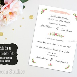 Personalisierte druckbare muslimischen Heiratsurkunde. Erbstück, Geschenk, Souvenir in einem schönen floralen Design Hochzeit