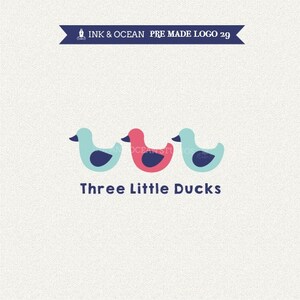 Boutique premade logo design for your business - cute baby, kids three little ducks logo in any colour of your choice