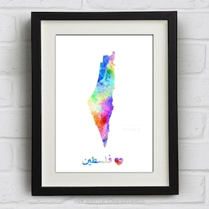 Print, love heart Palestine, Arabic water colour style Downloadable Art Print.  art gift