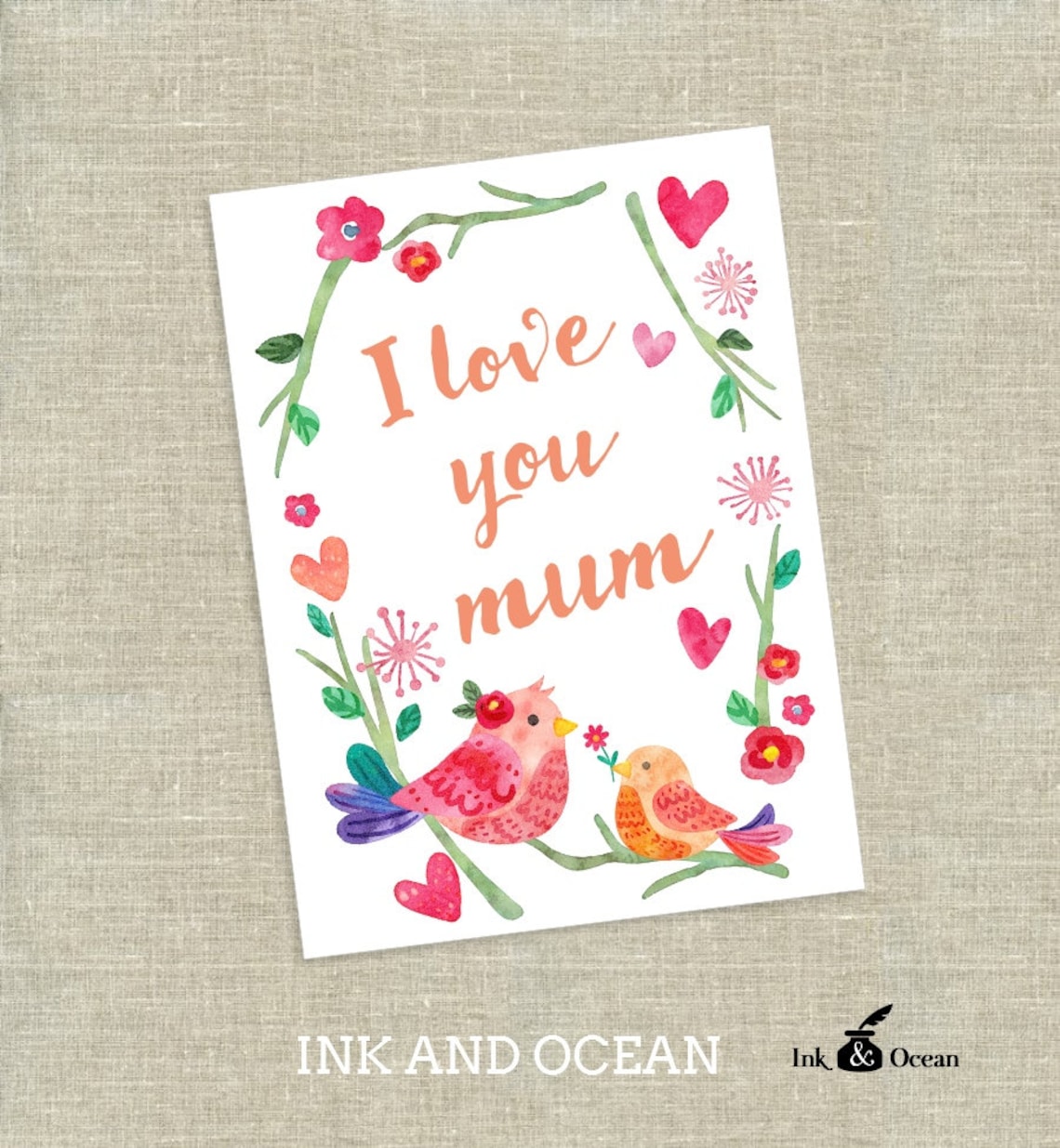 Printable Pretty Floral "i Love You Mum or Mom" Card Instant Download ...