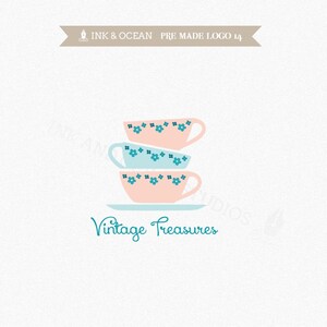 Boutique premade logo design for your business - tea cups, vintage treasures, tea shop, china shop logo