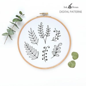 Fern botanical study, sampler Digital hand embroidery pattern , PDF instant Download