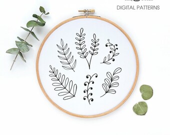 Fern botanical study, sampler Digital hand embroidery pattern , PDF instant Download