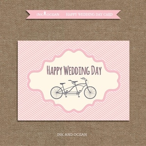Carte de vélo tandem « Happy wedding day » style mignon imprimable Téléchargement instantané, imprimable