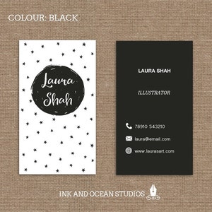 Para imprimir con estilo elegante punto y estrellas tarjeta de visita, tarjeta de llamada para su negocio en una variedad de 5 colores