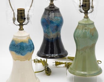 Handmade Ceramic Lamps Colorfully Glazed Stoneware Pottery Lights for End Tables or Bedside Nightstands