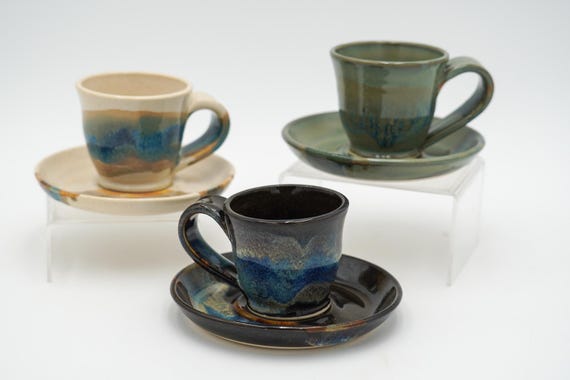 Ceramic Espresso Cup and Optional Saucer, 3.5 to 4 Fluid Ounces Stoneware Handmade Pottery