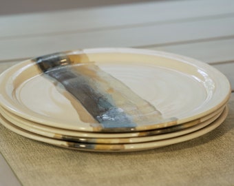 Handmade Pottery Dinner Plates: Wheel Thrown Ceramic Stoneware Stackable Tableware, 10.25&quot; Across
