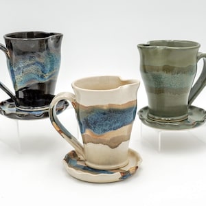 Creamer with Coaster: Handmade White Stoneware Wheel Thrown Pottery, 8 fluid ounces