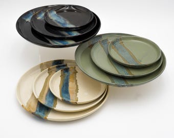 Handmade Plate Sets: Coupe Style Tableware Sets with 3 Sizes and Color Options