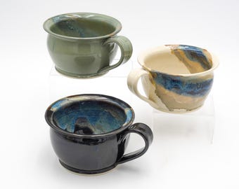 Pottery Soup Mug: Stoneware Ceramic Handled Bowl for Cereal Chili Salad, 20 ounce size