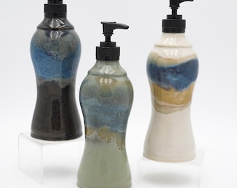 Handmade Pottery Soap or Lotion Pump Dispenser as a Colorful Alternative for Bulk Bought Supplies