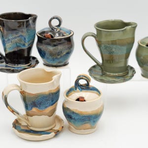Pottery Sugar and Creamer Set: Modern Glazed Stoneware Handmade Wheel Thrown
