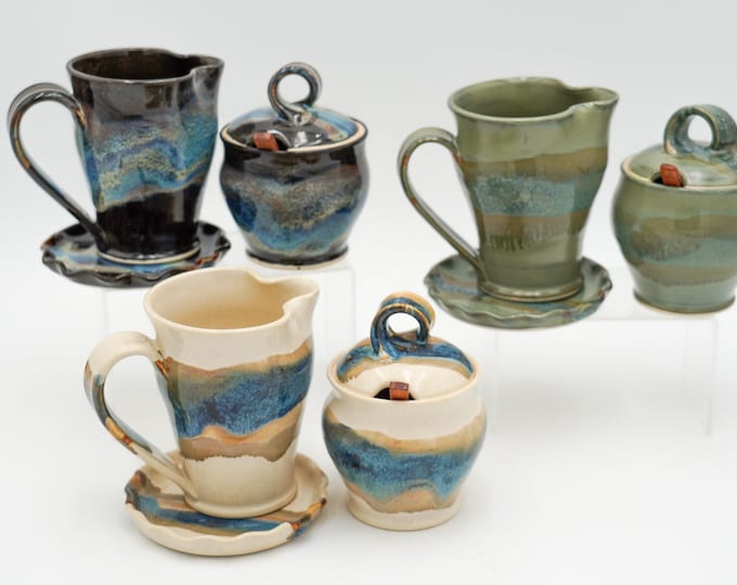 Pottery Sugar and Creamer Set: Modern Glazed Stoneware Handmade Wheel Thrown
