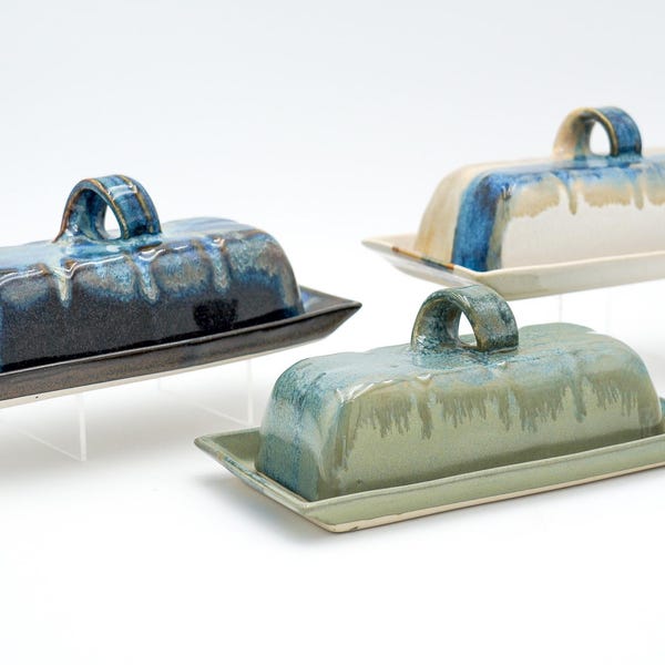 Ceramic Covered Butter Dish: Handmade Pottery with Lid and Handle Glazed to Add Color