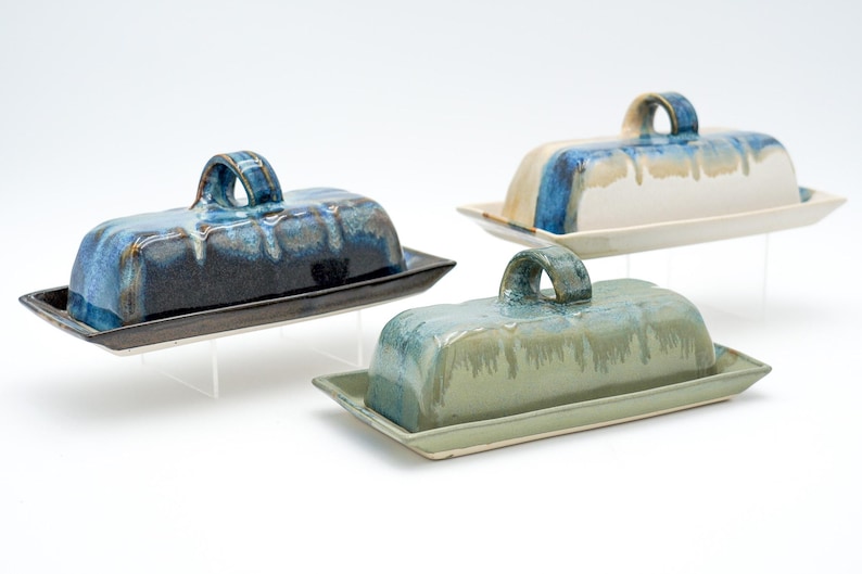 Covered Butter Keeper Pottery that is Made to Fit 8 Tbsp Sticks of Butter with a Handle for Easy Use, Glazed to Brighten the Kitchen