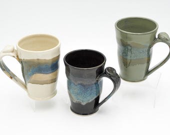 Handmade Pottery Mug: Colorful Ceramic Coffee Cup Thrown with Stoneware Clay, 16 oz