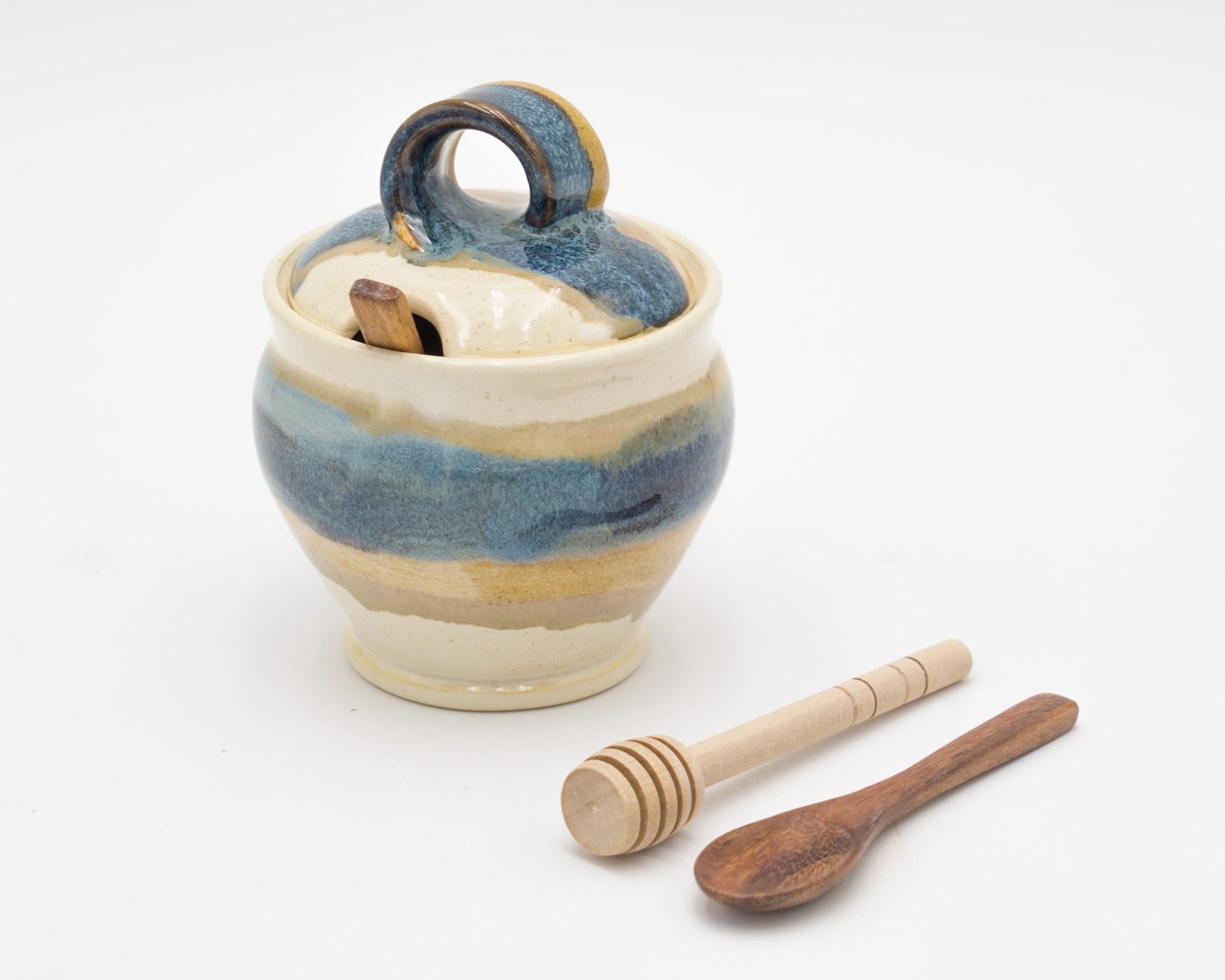 Lidded Pottery Sugar Bowl, Salt Cellar, or Honey Jar: Handmade Stoneware Ceramic Pot - White